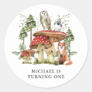 De eerste verjaardag van Enchanted Forest Woodland Ronde Sticker