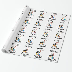 De eerste verjaardag van Penguin Baby Cadeaupapier