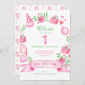 De eerste verjaardagsuitnodiging van Pink Party Gi Kaart (Voorkant / Achterkant)