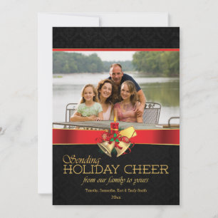 De elegante zwarte rode gouden vakantie juicht feestdagenkaart