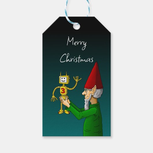 De Elf en Robot op een Label met cadeaus Cadeaulabel (Voorkant)