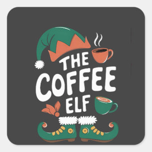 De Elf Koffie Grappige Kerst Elf Koffie Liefhebber Vierkante Sticker