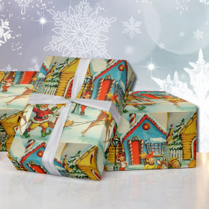 De elven van de nostalgische kerstman op de Noordp Cadeaupapier