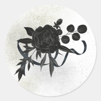 DE | EN | FR | Trauersiegel - Schwarze Rose Ronde Sticker