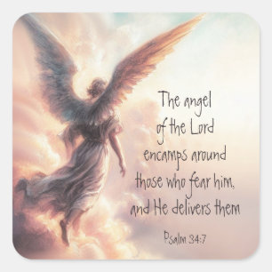 De engel des Heren omsluit de Bijbelse Schrift Vierkante Sticker