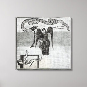 De engel houdt de sleutels van de hel vast canvas afdruk