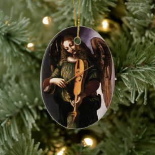 De engel in het groen met een vedel van Leonardo d Keramisch Ornament