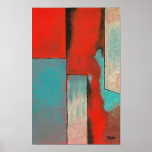 De Expressionistische Rode Blauwgroen Zwarte Aqua Poster