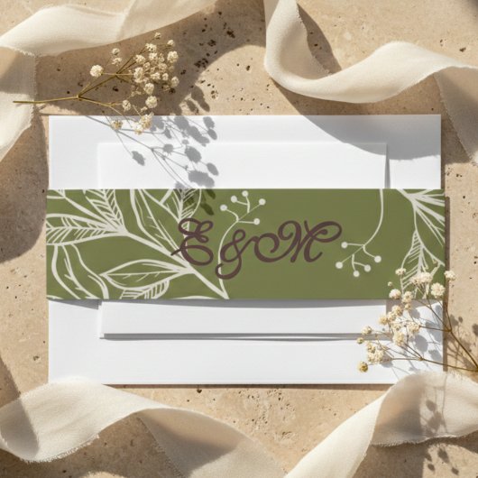 De Faire-part Bandeau neutre marron mousse et vert olive