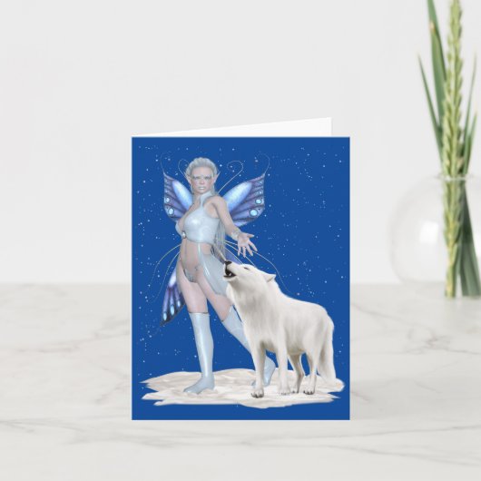 De Fairy en de witte wolf, kerstkaart Feestdagen Kaart (Voorkant)