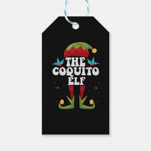De familie Coquito Elf Funny Kerstwedstrijd Cadeaulabel (Voorkant)