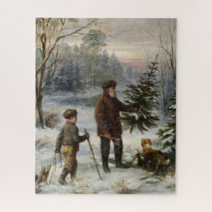De familie kerstboom  sneeuwlandschap legpuzzel