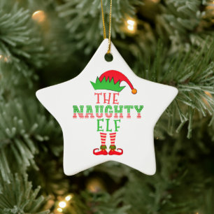 De familie Naughty Elf komt overeen met Kerstmis P Keramisch Ornament
