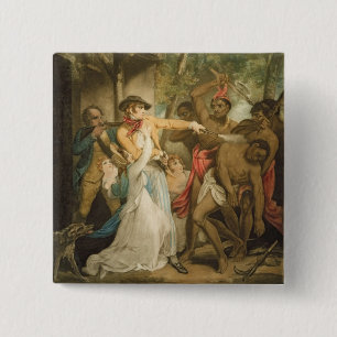De familie Settling, aangevallen door Savages, geg Vierkante Button 5,1 Cm