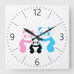 De familie van de grappige panda vierkante klok