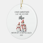 De familie van drie kerstmannen keramisch ornament (Links)