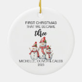 De familie van drie kerstmannen keramisch ornament (Achterkant)