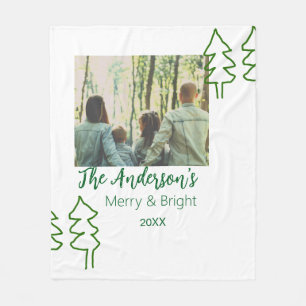 De familienaam groene kerstboom foto modern fleece deken