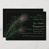 De fancy Pauw bevedert Zwarte Uitnodiging (Voorkant / Achterkant)