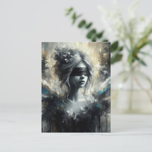 De fee in een blinddoek briefkaart (Staand voorkant)