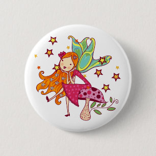 De Fee van de tuin op Paddestoel Ronde Button 5,7 Cm