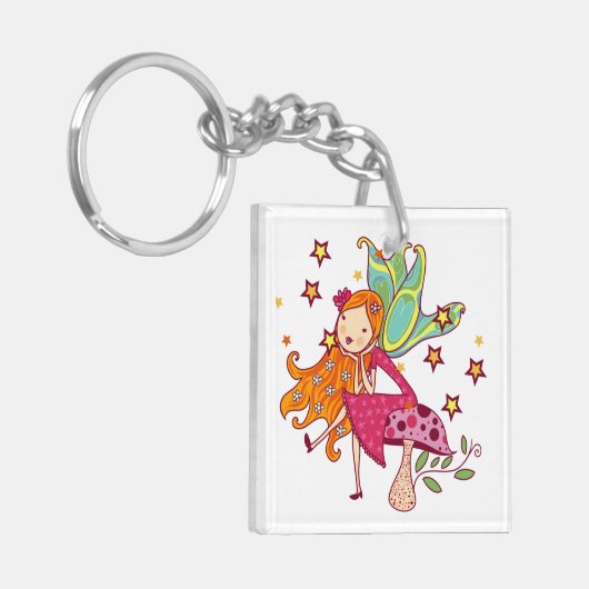 De Fee van de tuin op Paddestoel Sleutelhanger (Voorkant Links)