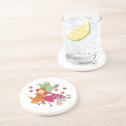 De Fee van de tuin op Paddestoel Zandsteen Onderzetter (Zijkant)