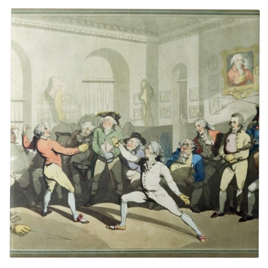 De Fencing Academy van de heer H Angelo, gegraveer Tegeltje (Voorkant)