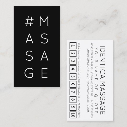 De Fidélité Carte punch #MASSAGE hashtag loyalty (Devant / Derrière)