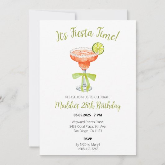 De Fiesta Time Aardbei Margarita Waterverf Bedankkaart (Voorkant)