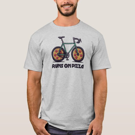 De fiets rijdt op pizza t-shirt (Voorkant)
