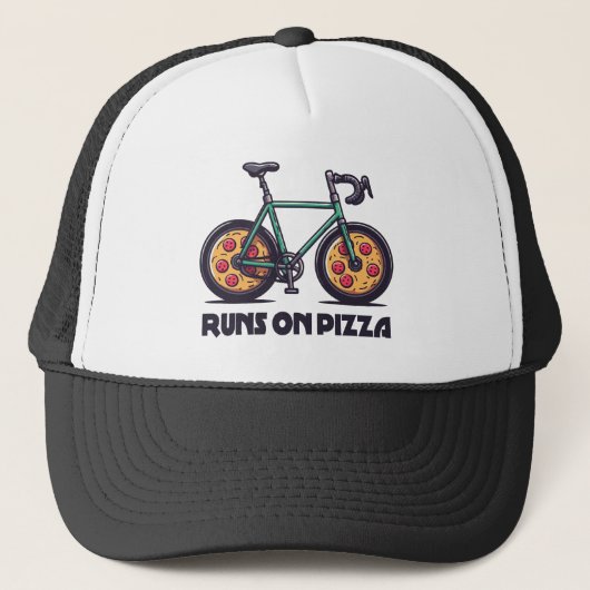 De fiets rijdt op pizza trucker pet (Voorkant)