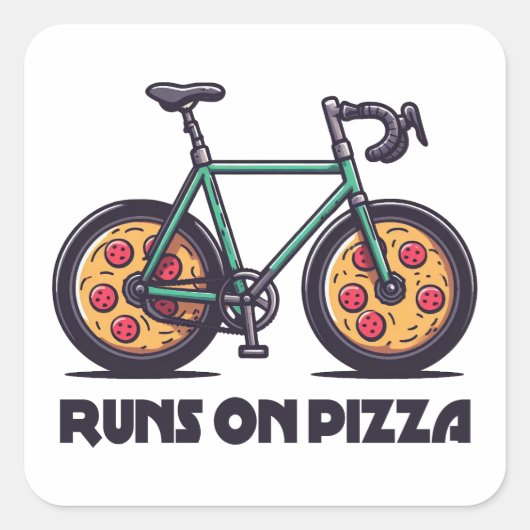 De fiets rijdt op pizza vierkante sticker (Voorkant)
