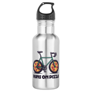 De fiets rijdt op pizza waterfles