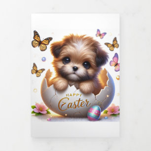 De Fin D'année Trois Volets Carte Pâques Avec Chiot