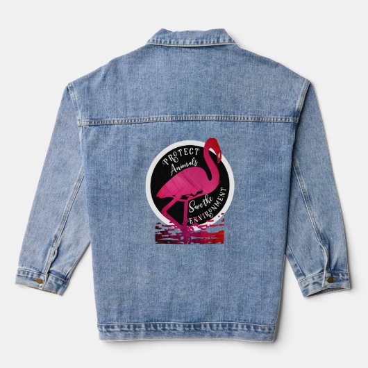 De flamingo bewaker denim jacket (Achterkant)