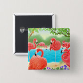 De Flamingo Pin Vierkante Button 5,1 Cm (Voorkant /achterkant)