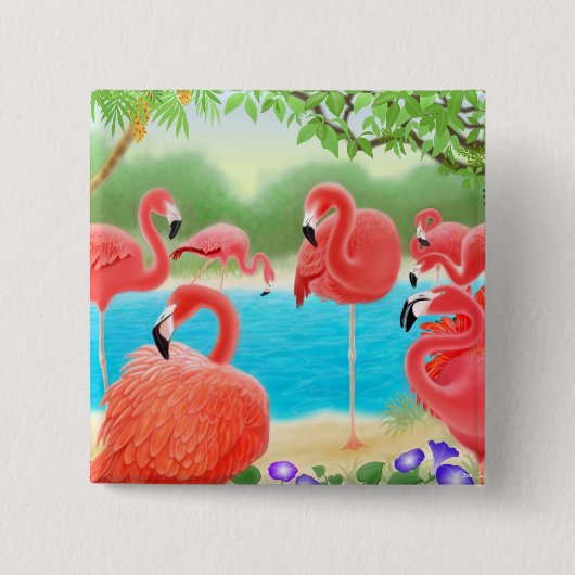 De Flamingo Pin Vierkante Button 5,1 Cm (Voorkant)
