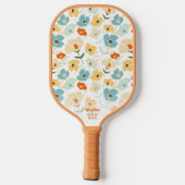 De Floral Pattern Aangepaste tekstnaam van Retro 7 Pickleball Paddle (Achterkant)