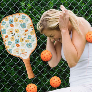 De Floral Pattern Aangepaste tekstnaam van Retro 7 Pickleball Paddle