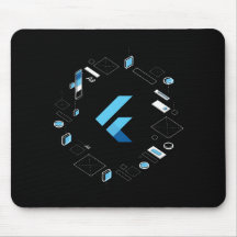 De Flutter logo van I/O 2018 op een mousepad!