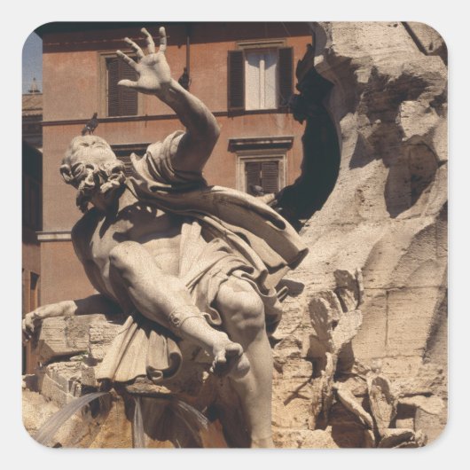 De fontein van de vier rivieren vierkante sticker (Voorkant)