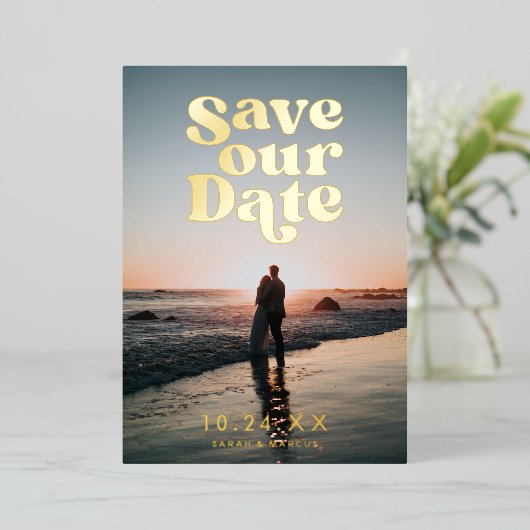 De Foto opslaan op de datum Folie Uitnodiging (Staand Voorkant)