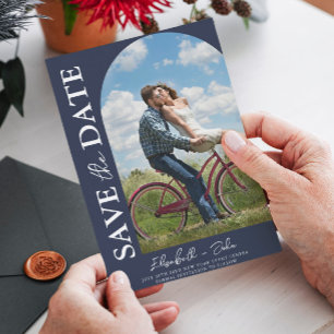 De Foto van de Vlek Blauw Elegant Modern sparen de Save The Date