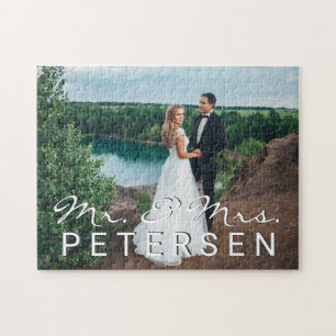 De foto van het huwelijk Mr en Mrs typografie scri Legpuzzel