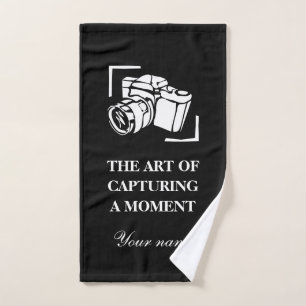 De fotografie van de camera citeert zwarte en witt handdoek