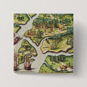 De Franse aantocht in Port Royal Vierkante Button 5,1 Cm