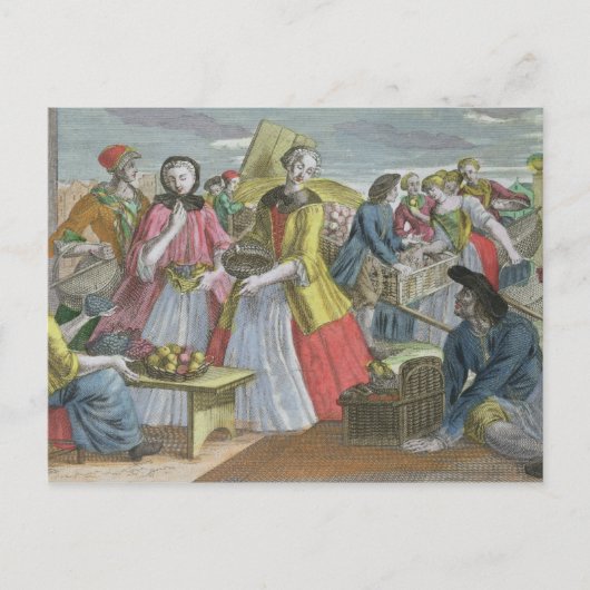 De fruitmarkt (gekleurde gravering) briefkaart (Voorkant)