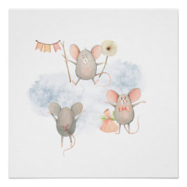 De Funny Mice Waterverf Nursery Poster Print Perfect Poster