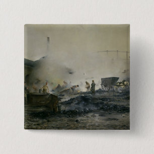 De gasfabriek te Courcelles, 1884 Vierkante Button 5,1 Cm